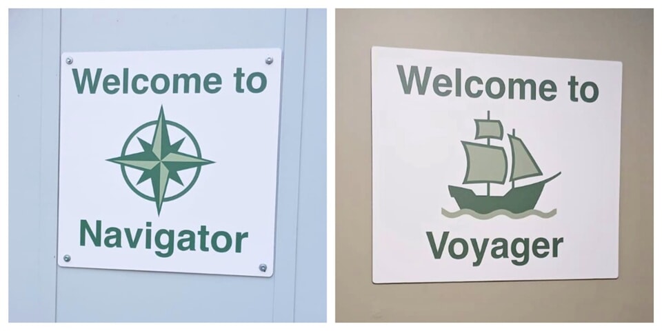 A collage of the "Welcome to Navigator" and "Welcome to Voyager" wayfinding signage.